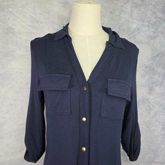 Brooks Brothers Dress Womens Small Blue Navy Gold Buttons 3/4 Sleeve Button up - Picture 2 of 16